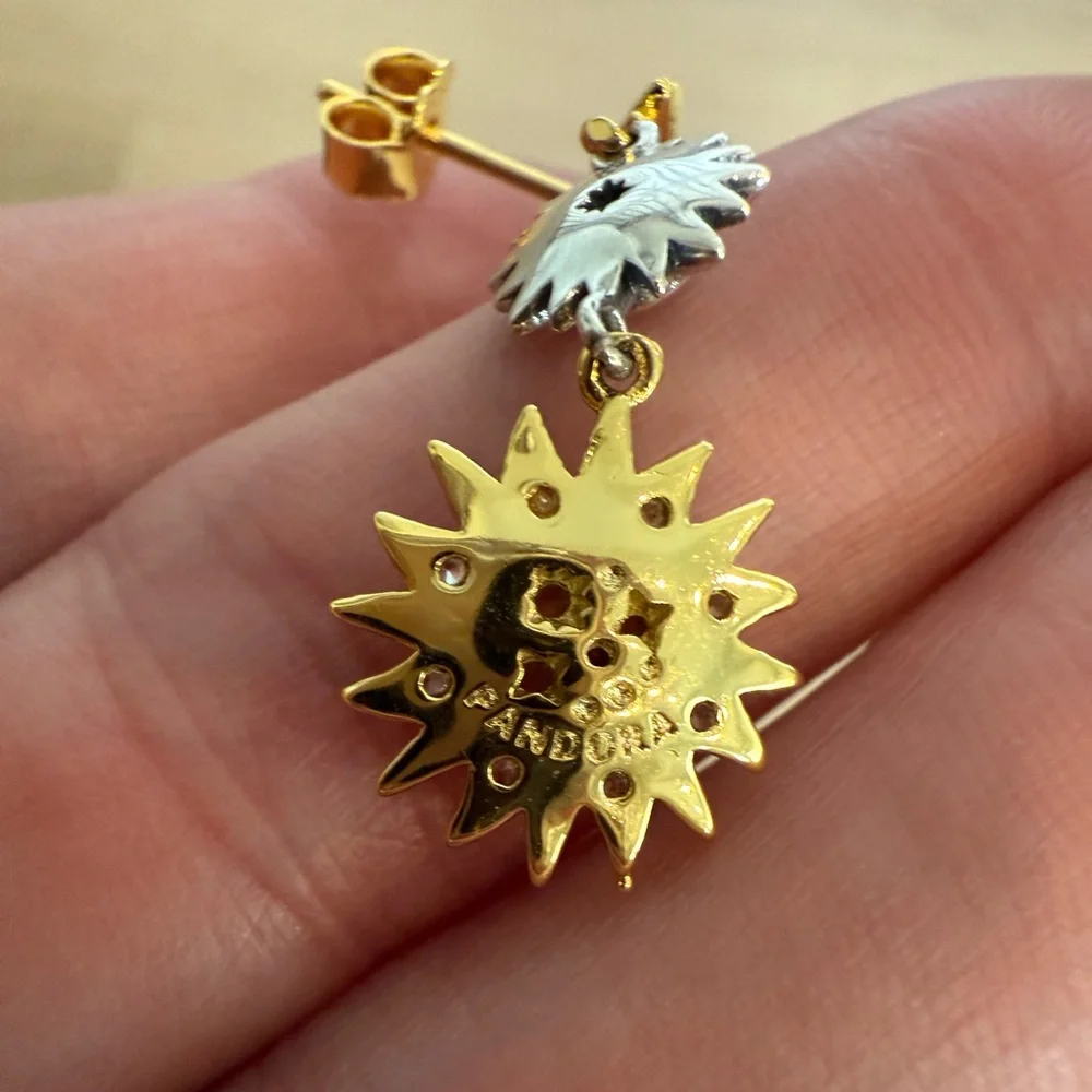 NEW Pandora Sun & Moon Gold and Silver Sunburst Earrings